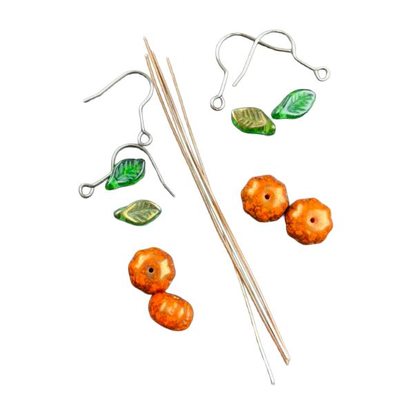 Náušnice – tmavě oranžové dýně (2 páry) - balíček na tvoření + návod zdarma