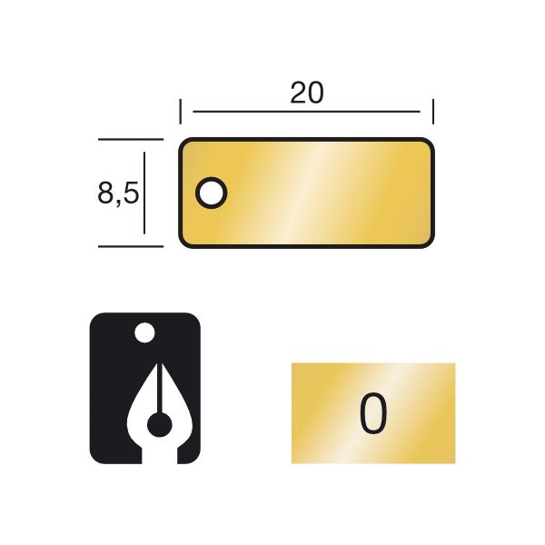 Štítky PVC s nití 71 764A, 20x8,5 mm, zlaté, 100 ks